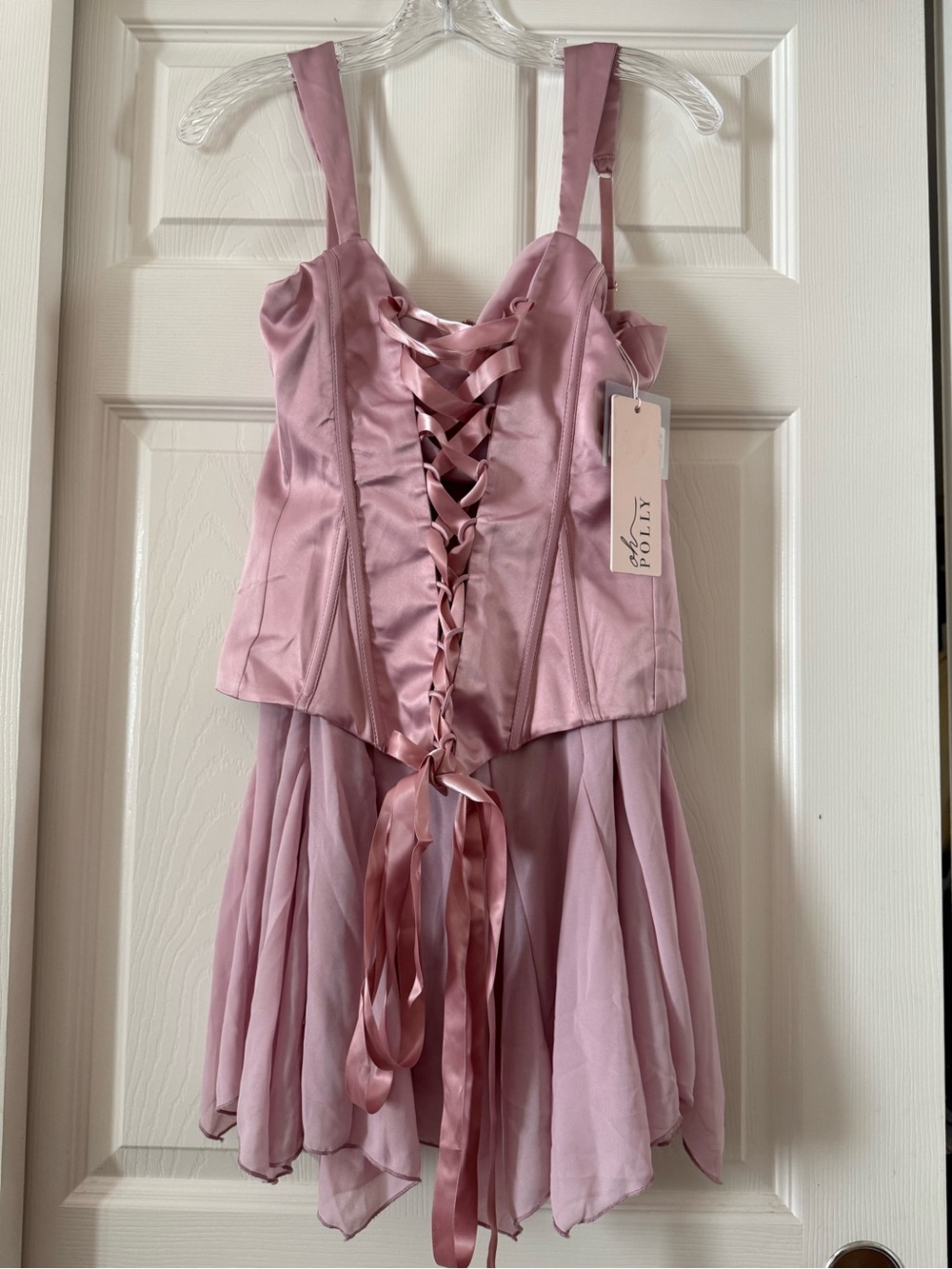 NWT, Oh Poly brand Pink Lace-Up Satin Corset Dress